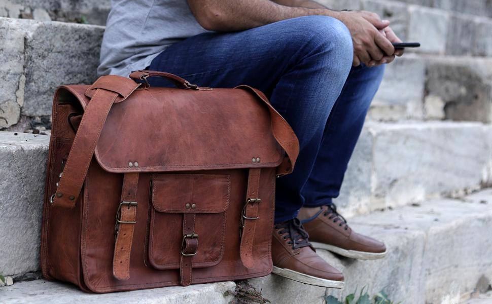 vintage brown leather messeger bag 