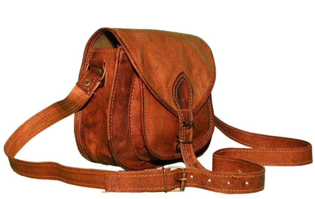 Vintage Brown Leather Crossbody Bag 13 Inch