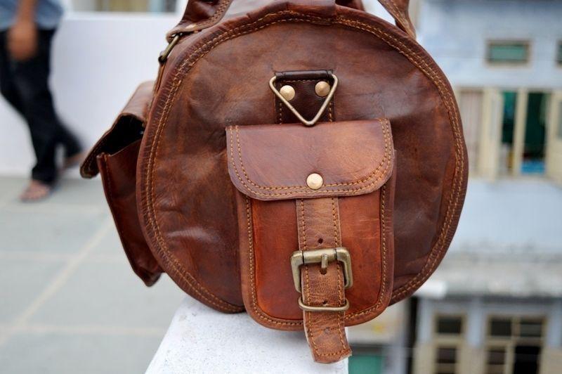 stylish vintage leather duffle bag