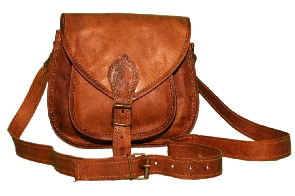 Vintage Brown Leather Crossbody Bag 13 Inch