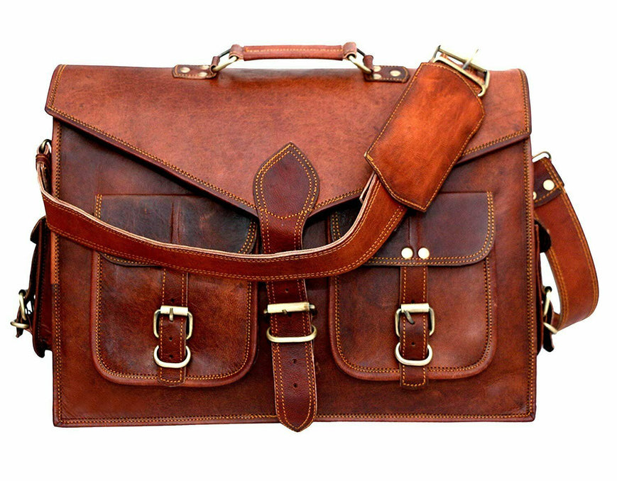 100% full grain brown leather messenger bag 