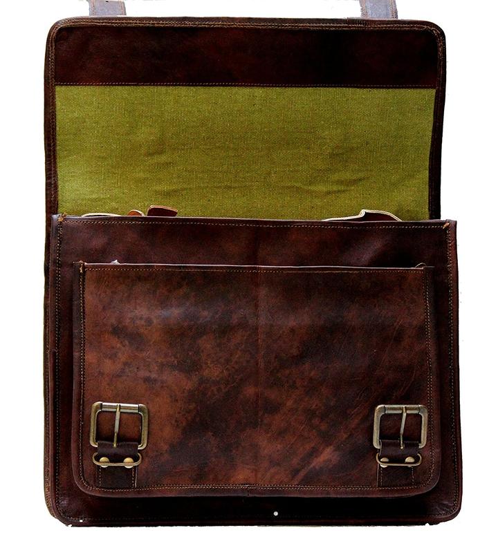 Distressed Brown Leather Laptop Briefcase