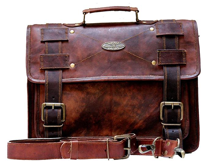 Distressed Brown Leather Laptop Briefcase